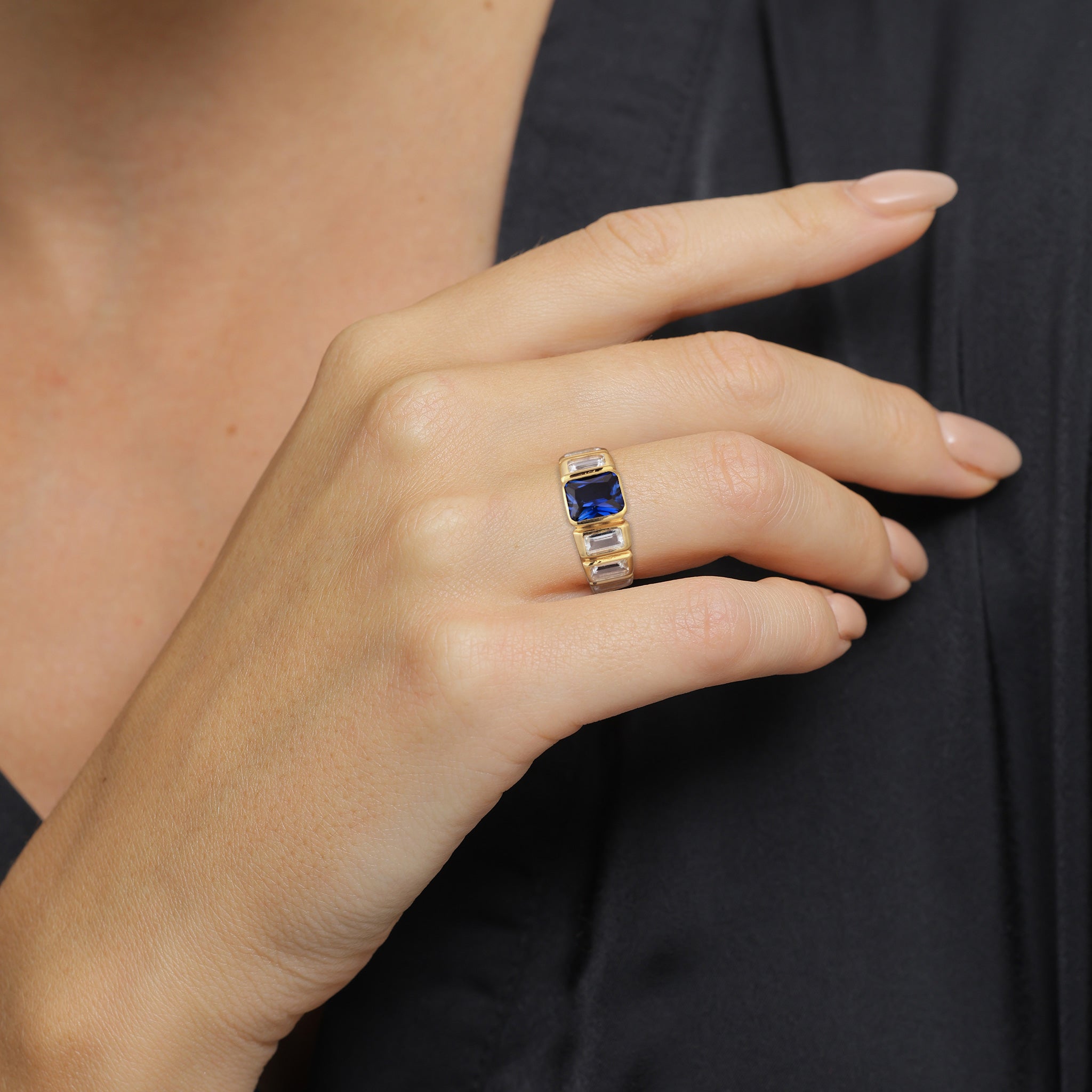 Gold Cincin Perhiasan Perak 925 Wanita Sapphire Topaz Gold Plated