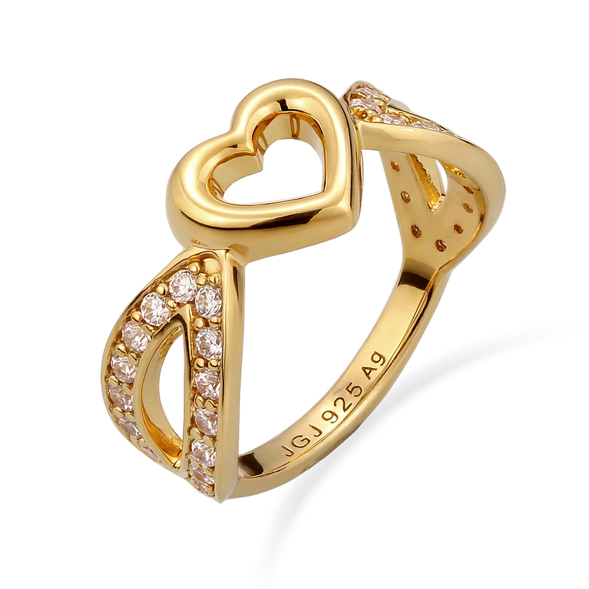Gold Cincin Perhiasan Perak 925 Wanita Heart Zirconia Gold Plated