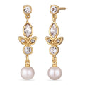 Gold Anting Perhiasan Perak 925 Wanita Stud with Pearl and Crystals Gold Plated