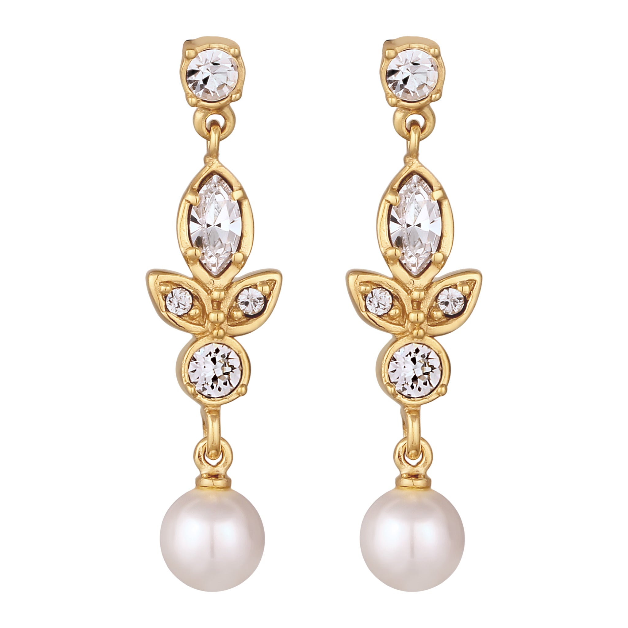 Gold Anting Perhiasan Perak 925 Wanita Stud with Pearl and Crystals Gold Plated