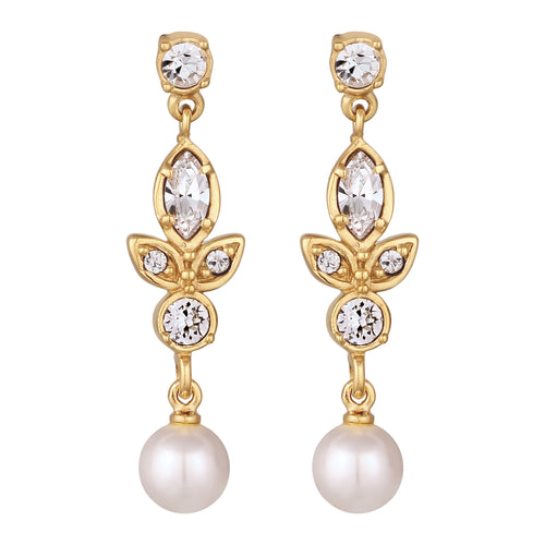 Gold Anting Perhiasan Perak 925 Wanita Stud with Pearl and Crystals Gold Plated