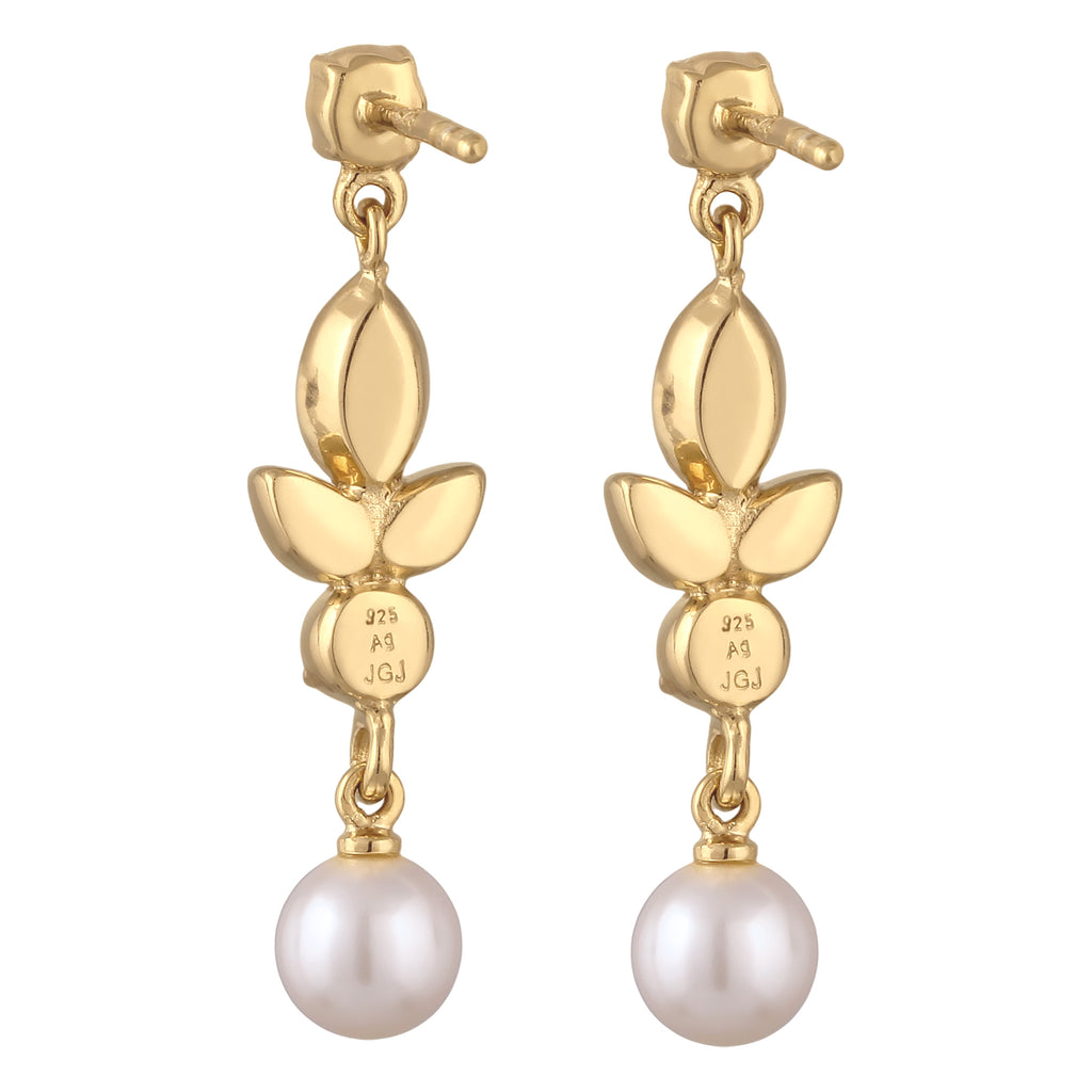 Gold Anting Perhiasan Perak 925 Wanita Stud with Pearl and Crystals Gold Plated