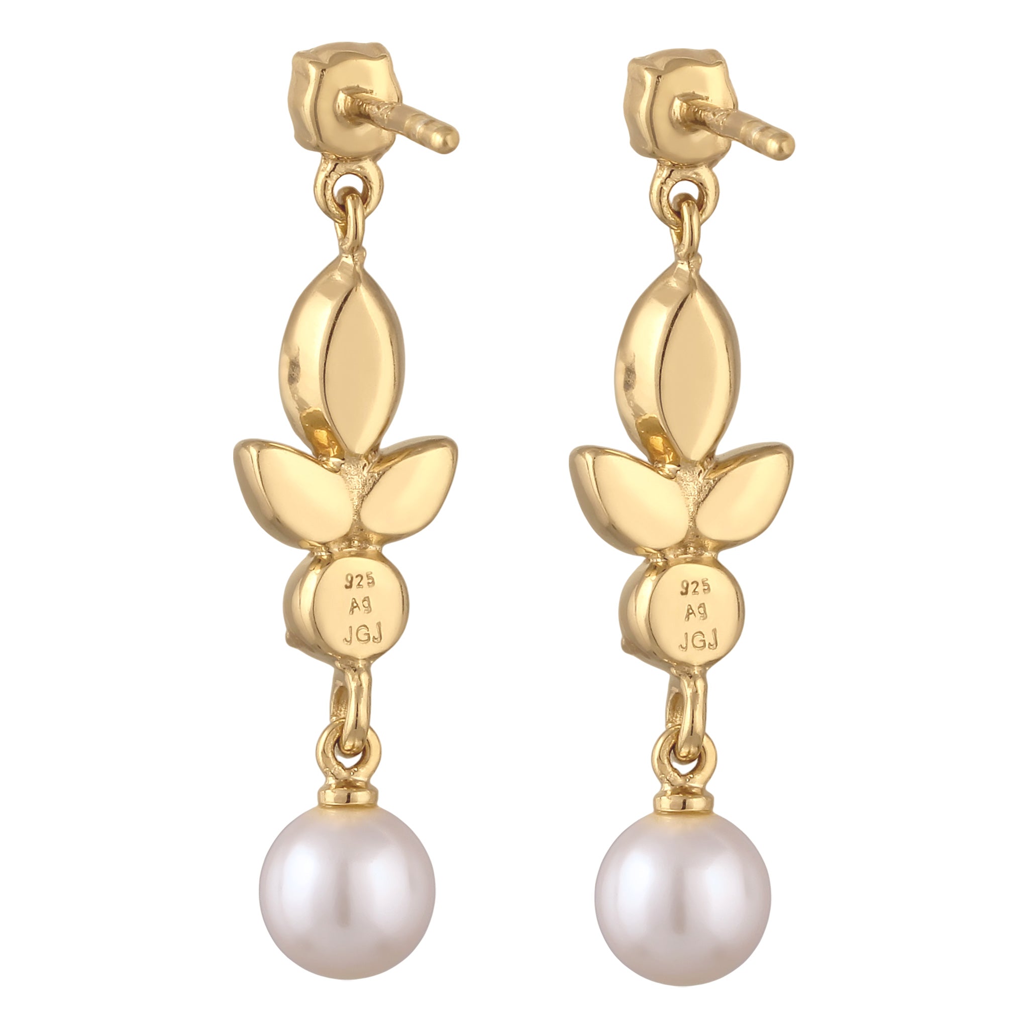 Gold Anting Perhiasan Perak 925 Wanita Stud with Pearl and Crystals Gold Plated