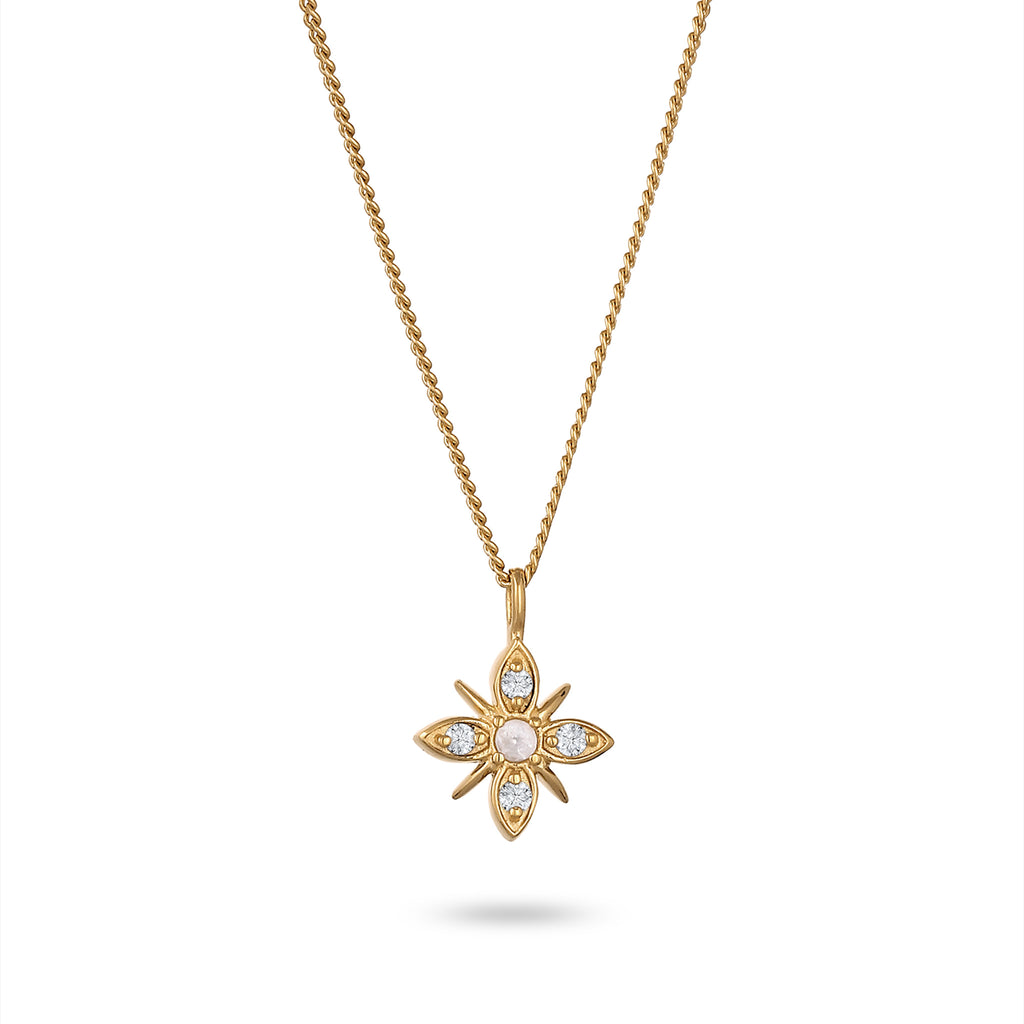 Gold Kalung Perhiasan Perak 925 Wanita Snowflake with Diamonds White Gold Plated