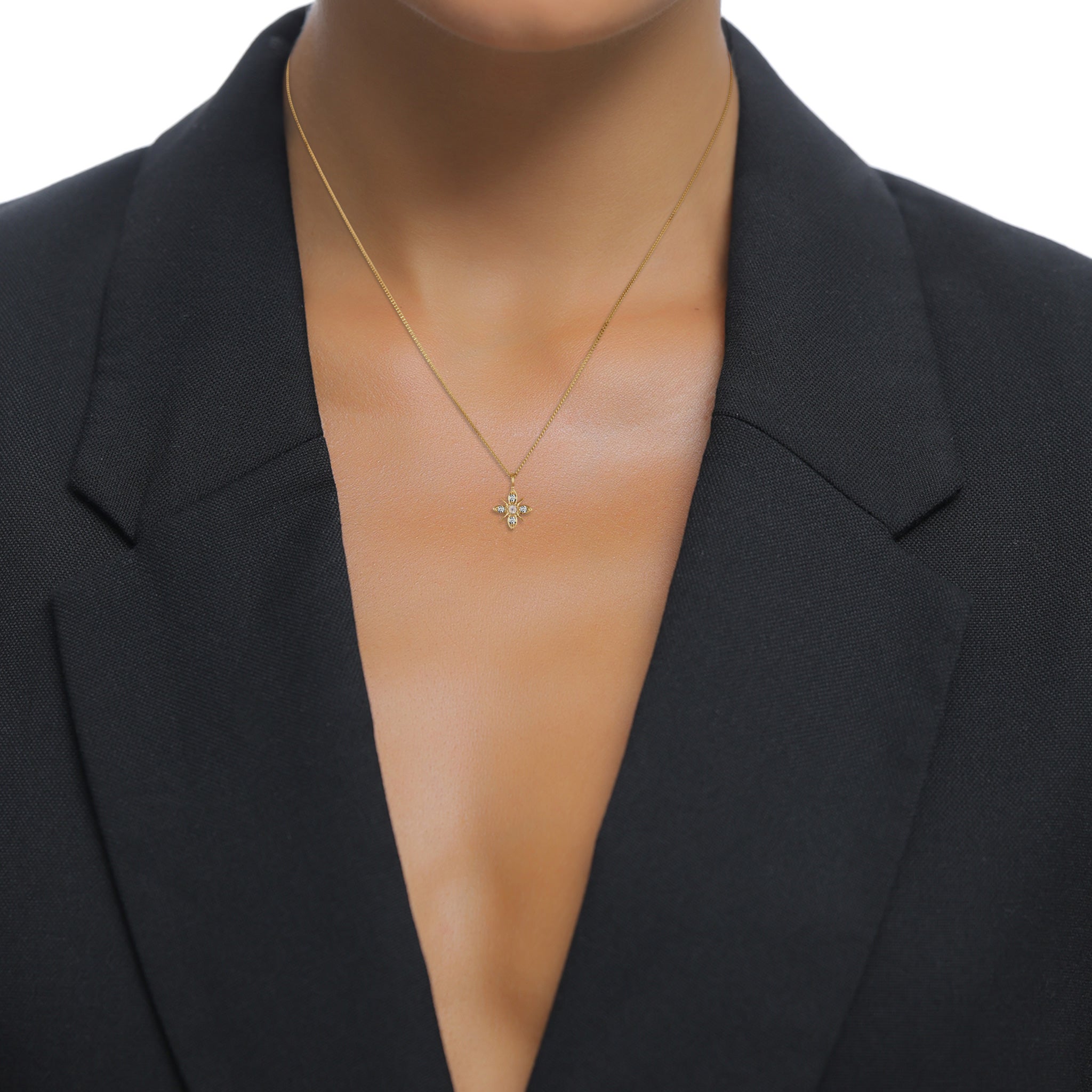 Gold Kalung Perhiasan Perak 925 Wanita Snowflake with Diamonds White Gold Plated