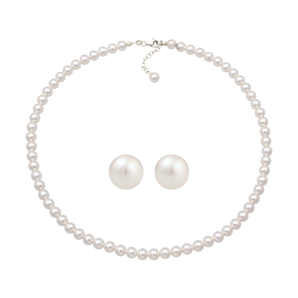 Silver Set Perhiasan Perak 925 Wanita Stud Swarovski® Pearl