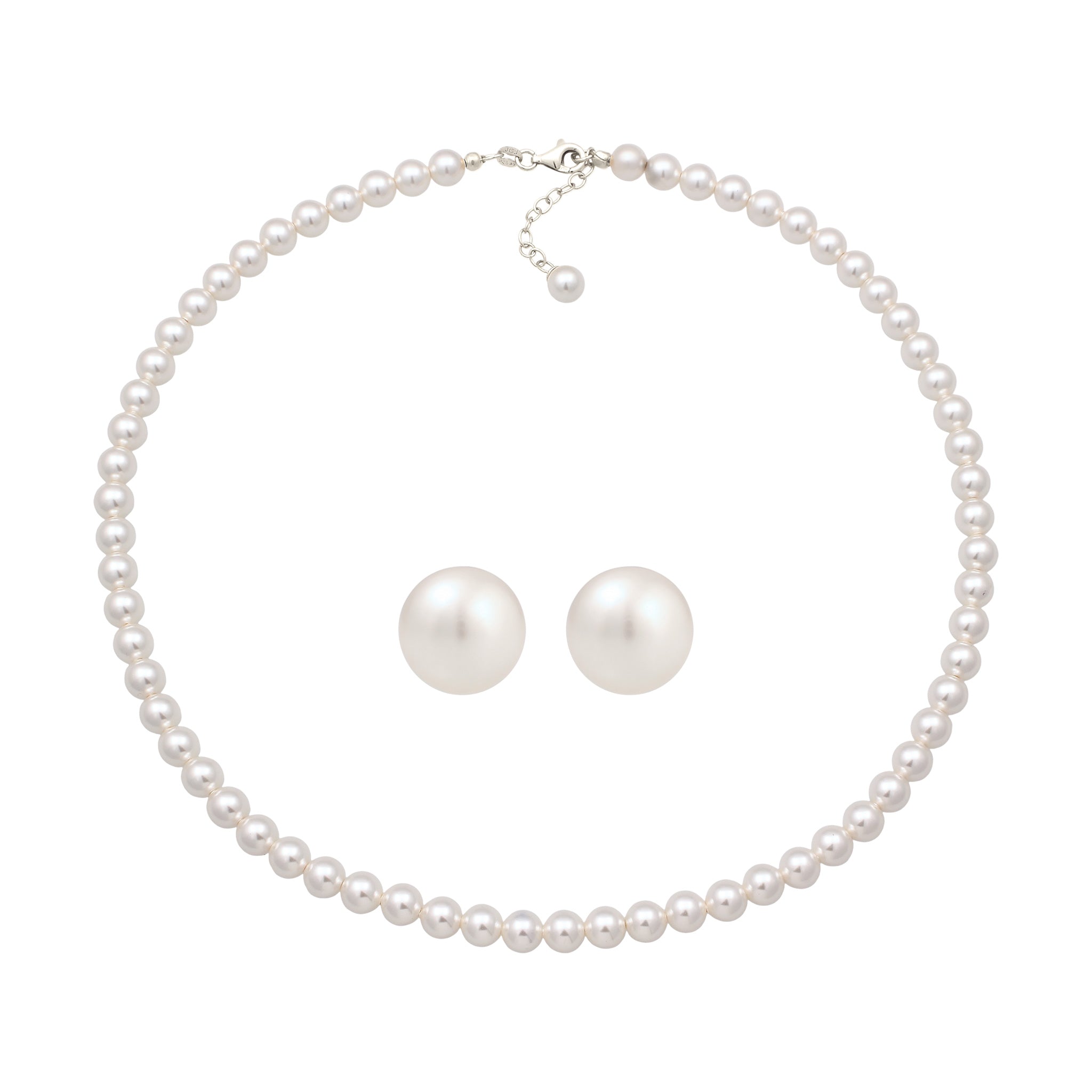 Silver Set Perhiasan Perak 925 Wanita Stud Swarovski® Pearl