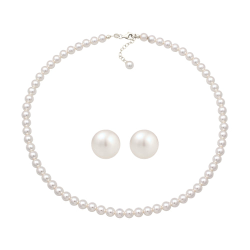 Silver Set Perhiasan Perak 925 Wanita Stud Swarovski® Pearl