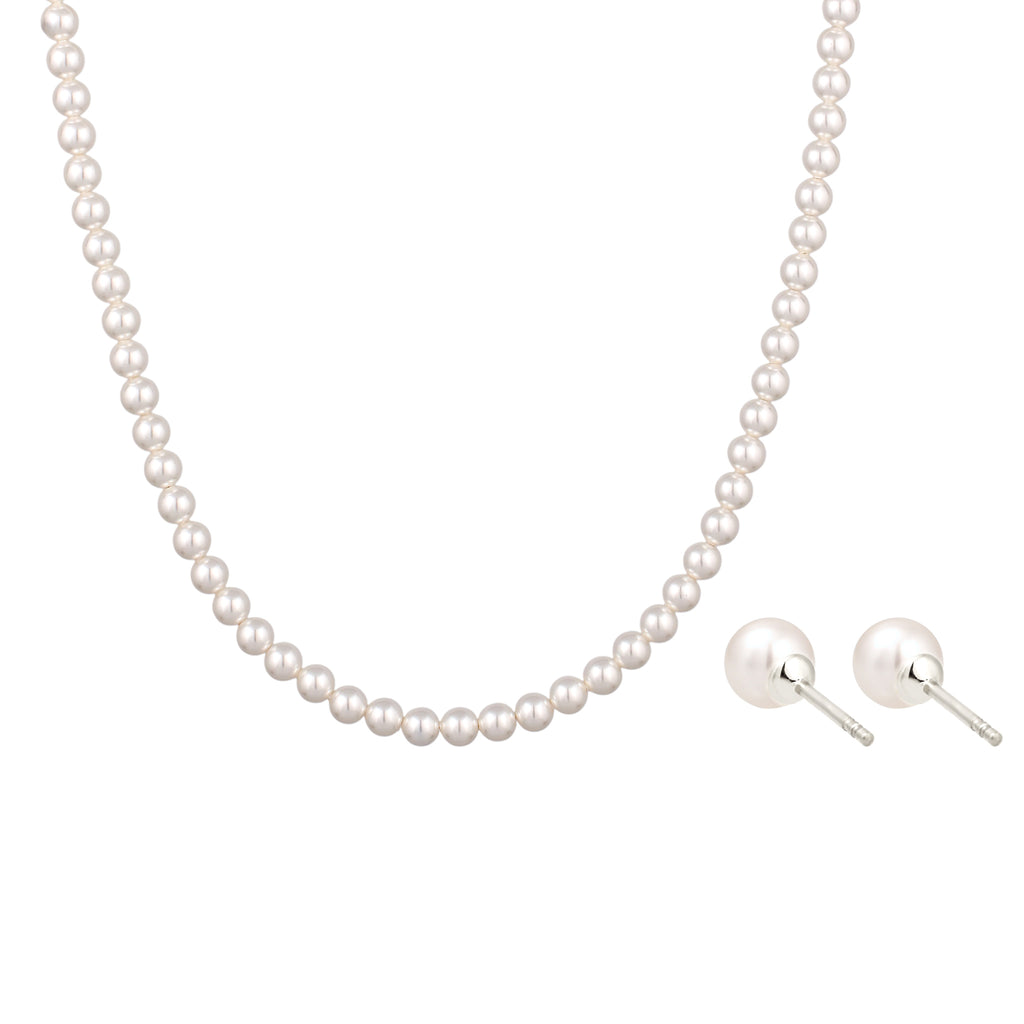 Silver Set Perhiasan Perak 925 Wanita Stud Swarovski® Pearl