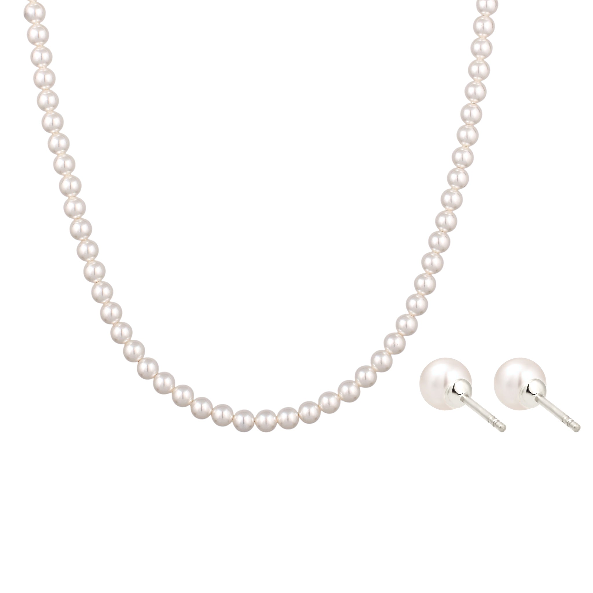 Silver Set Perhiasan Perak 925 Wanita Stud Swarovski® Pearl