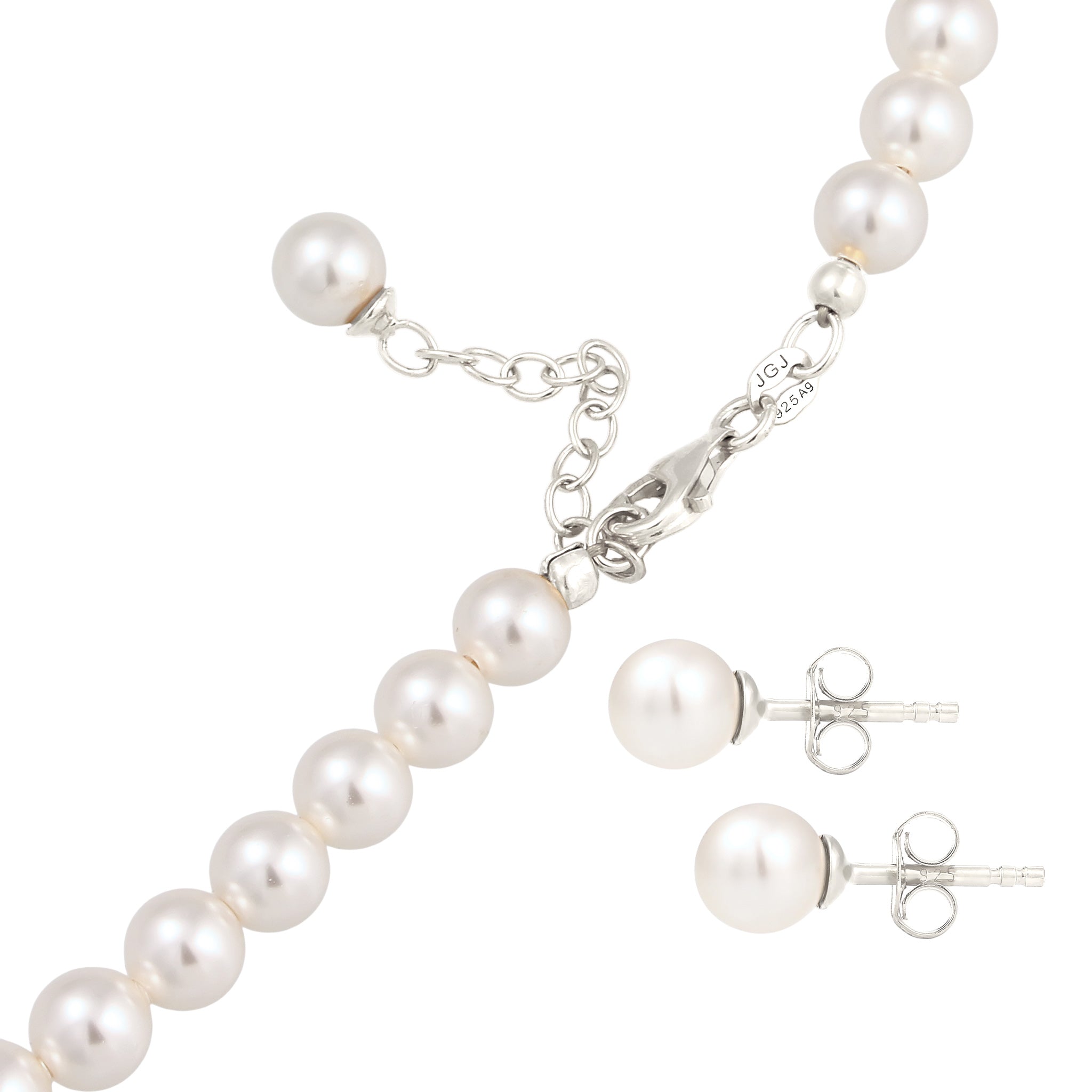 Silver Set Perhiasan Perak 925 Wanita Stud Swarovski® Pearl