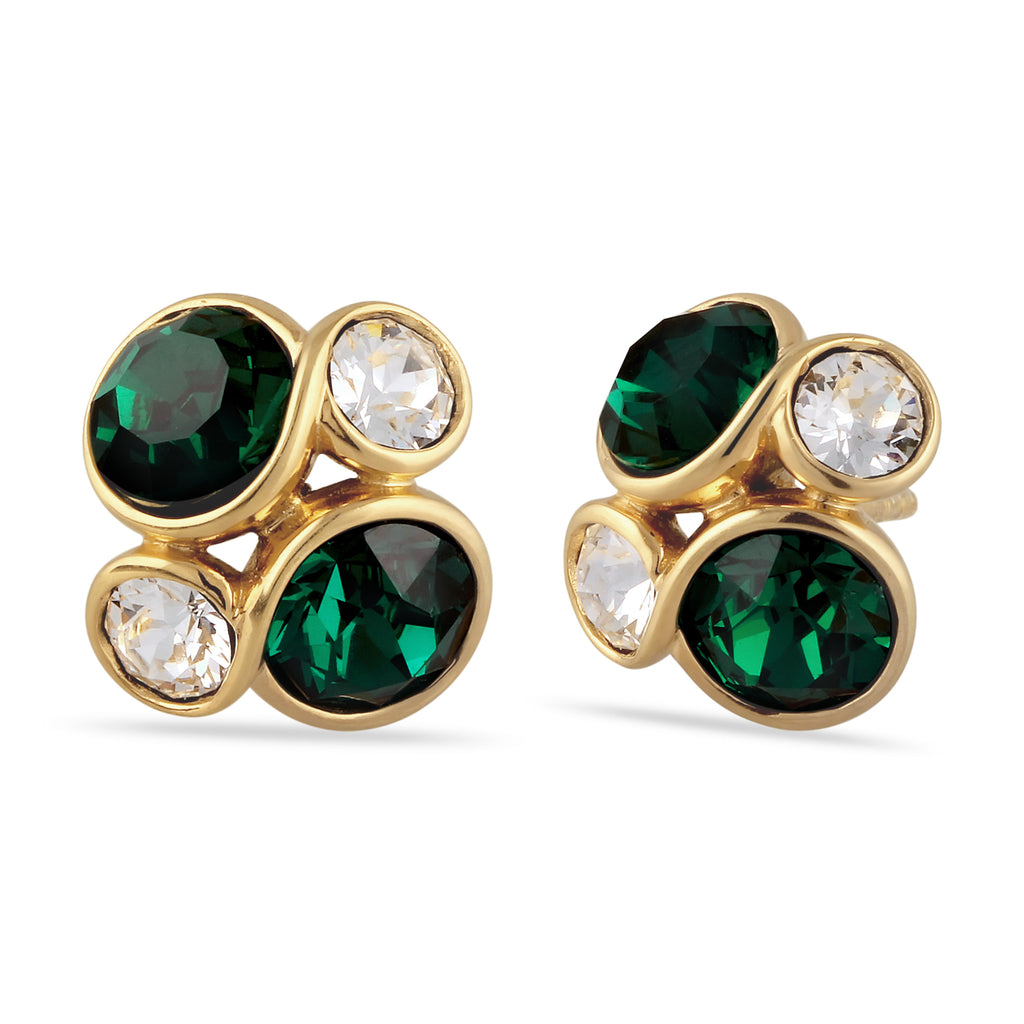 Gold Anting Perhiasan Perak 925 Wanita Stud with Green and White Crystals Gold Plated