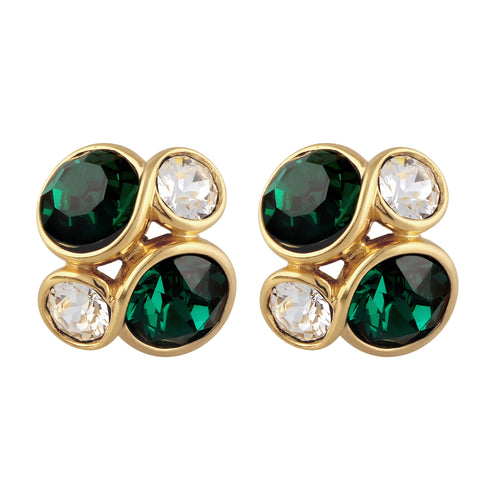 Gold Anting Perhiasan Perak 925 Wanita Stud with Green and White Crystals Gold Plated