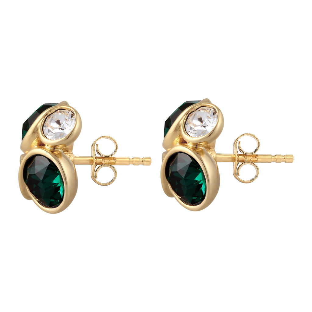 Gold Anting Perhiasan Perak 925 Wanita Stud with Green and White Crystals Gold Plated