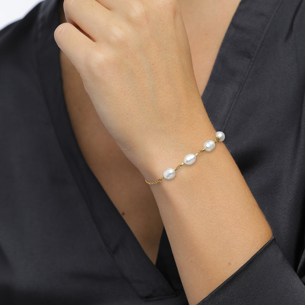 Gold Gelang Perhiasan Perak 925 Wanita with Pearl Gold Plated