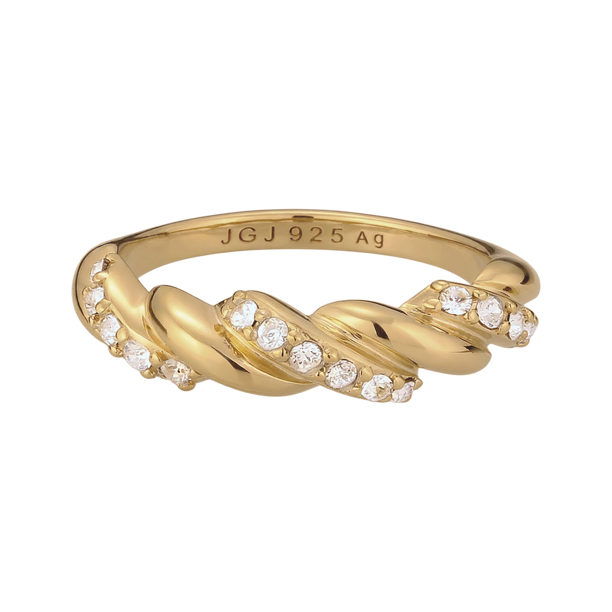 Gold Cincin Perhiasan Perak 925 Wanita Twisted Look Elegant Crystals Gold Plated