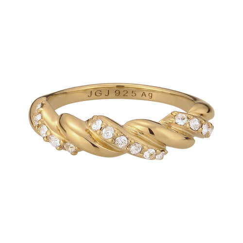 Gold Cincin Perhiasan Perak 925 Wanita Twisted Look Elegant Crystals Gold Plated