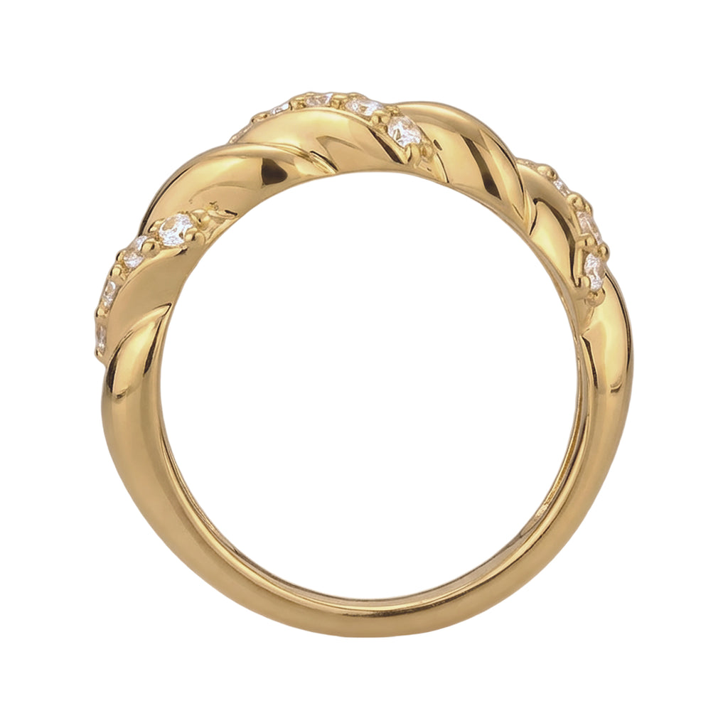 Gold Cincin Perhiasan Perak 925 Wanita Twisted Look Elegant Crystals Gold Plated