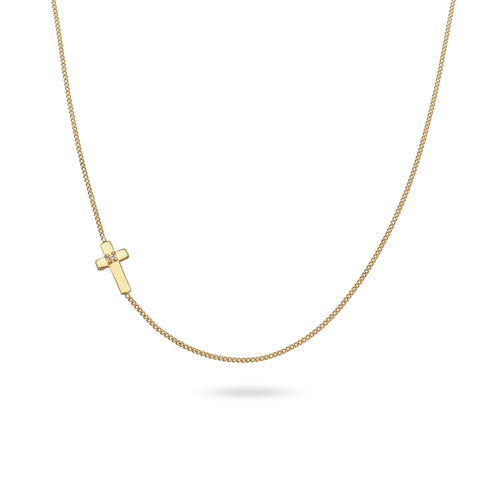 Gold Kalung Perhiasan Perak 925 Wanita Cross White Crystals Gold Plated