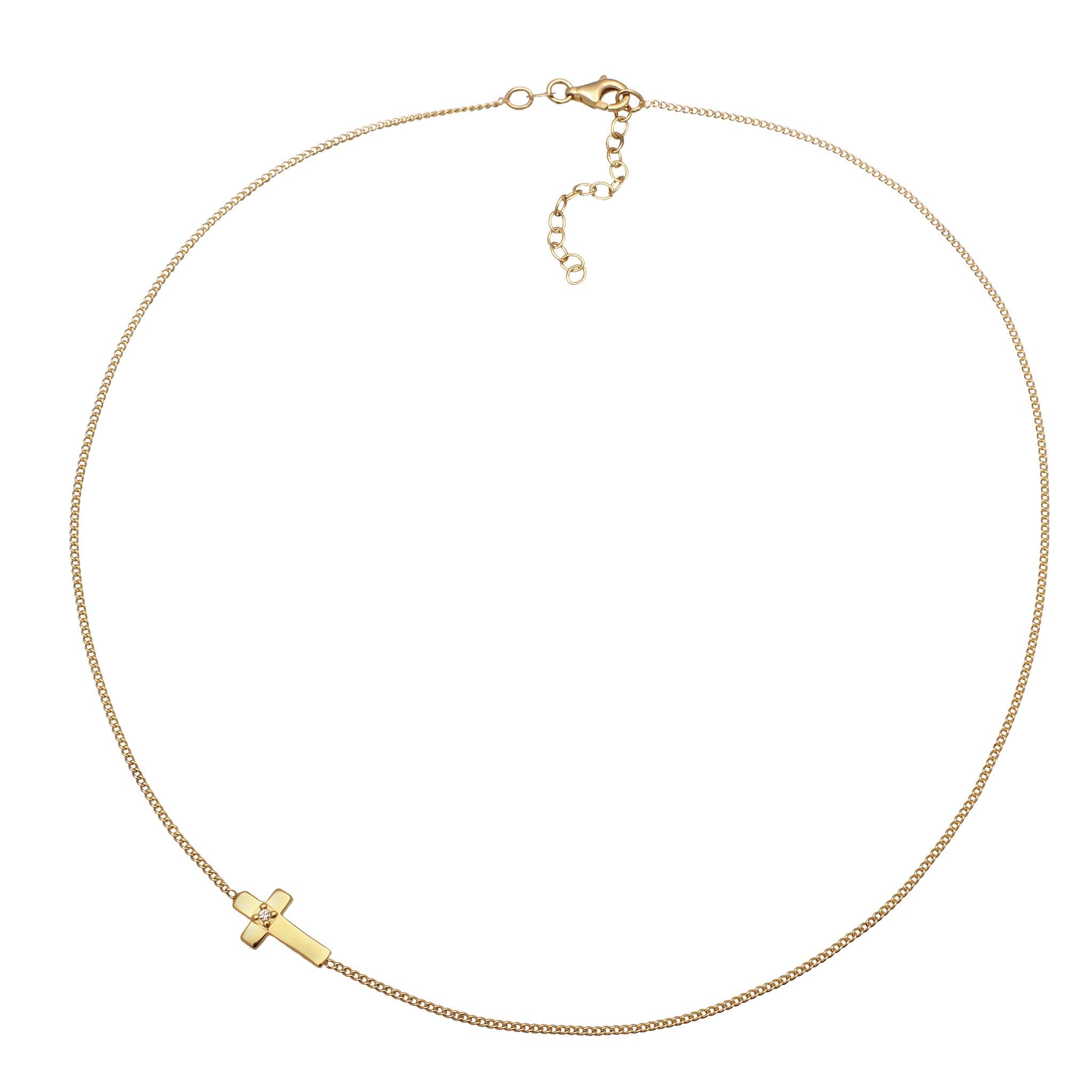 Gold Kalung Perhiasan Perak 925 Wanita Cross White Crystals Gold Plated