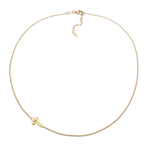 Gold Kalung Perhiasan Perak 925 Wanita Cross White Crystals Gold Plated