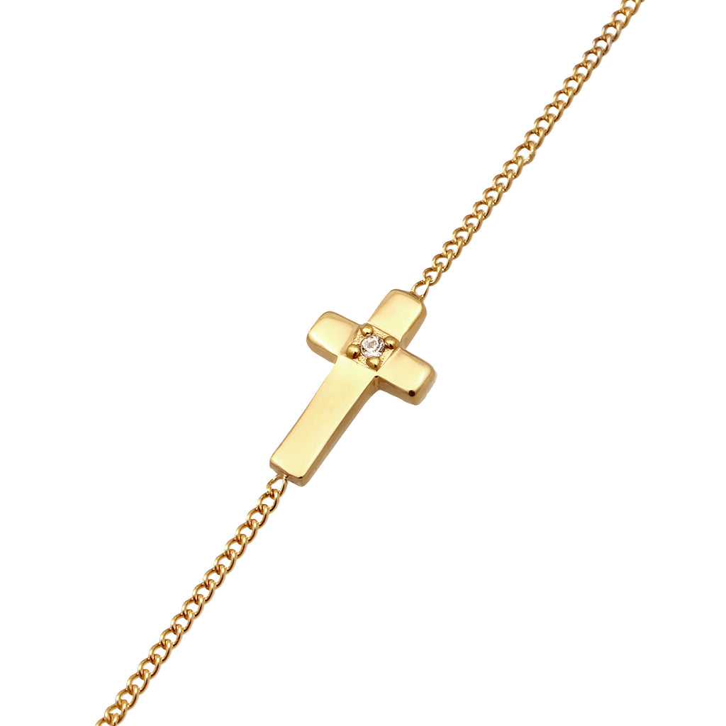 Gold Kalung Perhiasan Perak 925 Wanita Cross White Crystals Gold Plated
