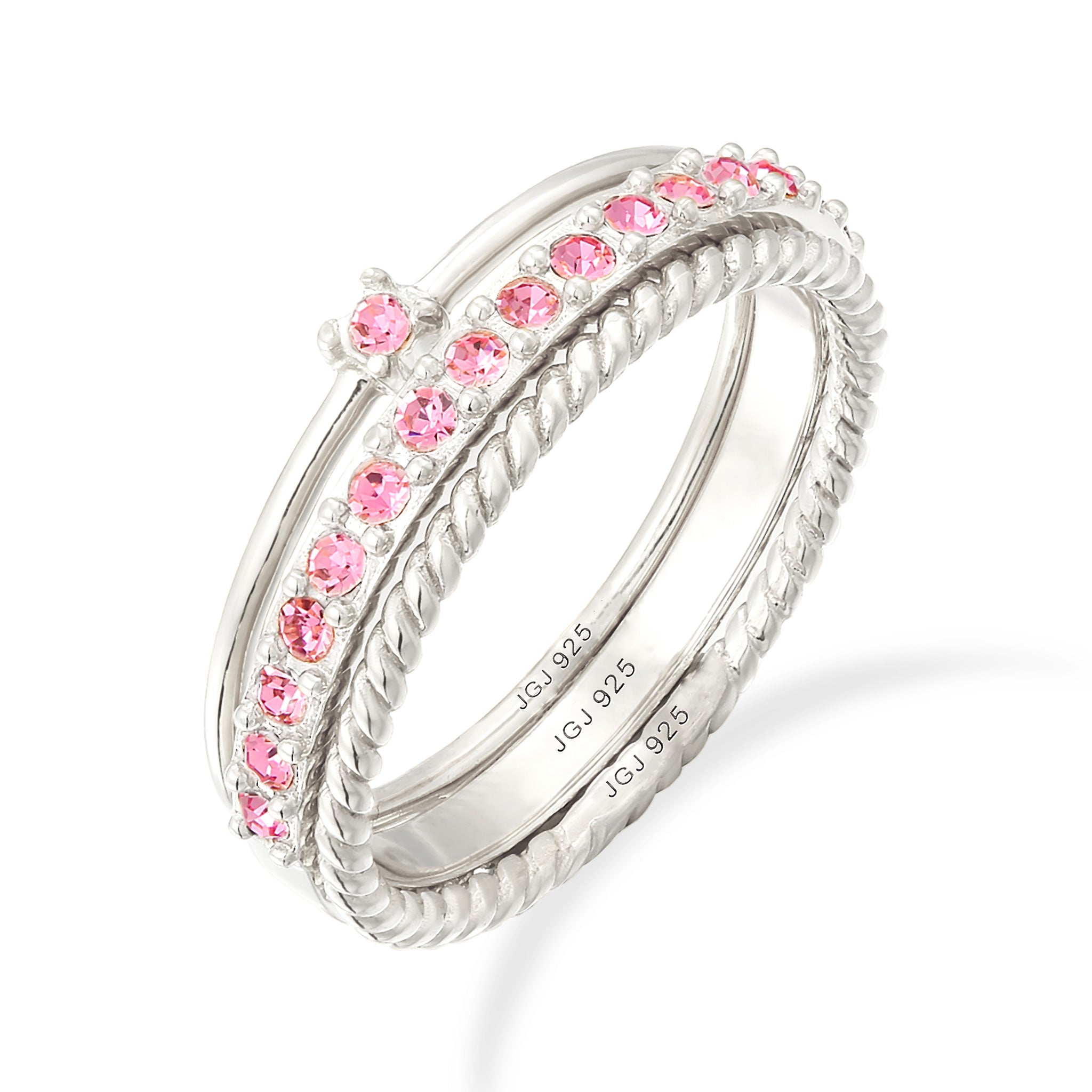 Silver Cincin Perhiasan Perak 925 Wanita Set Sparkling Swarovski® Crystals Pink