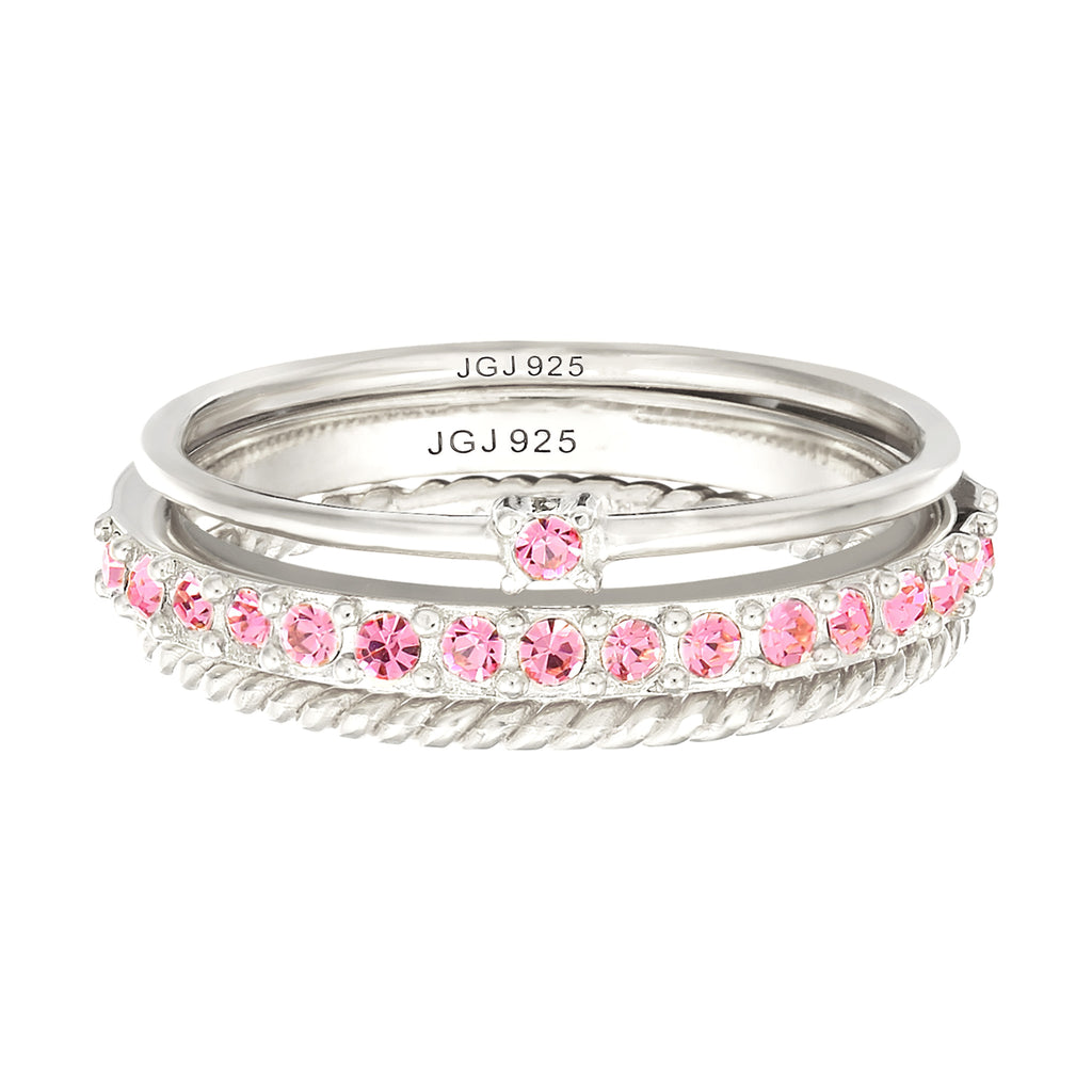 Silver Cincin Perhiasan Perak 925 Wanita Set Sparkling Swarovski® Crystals Pink