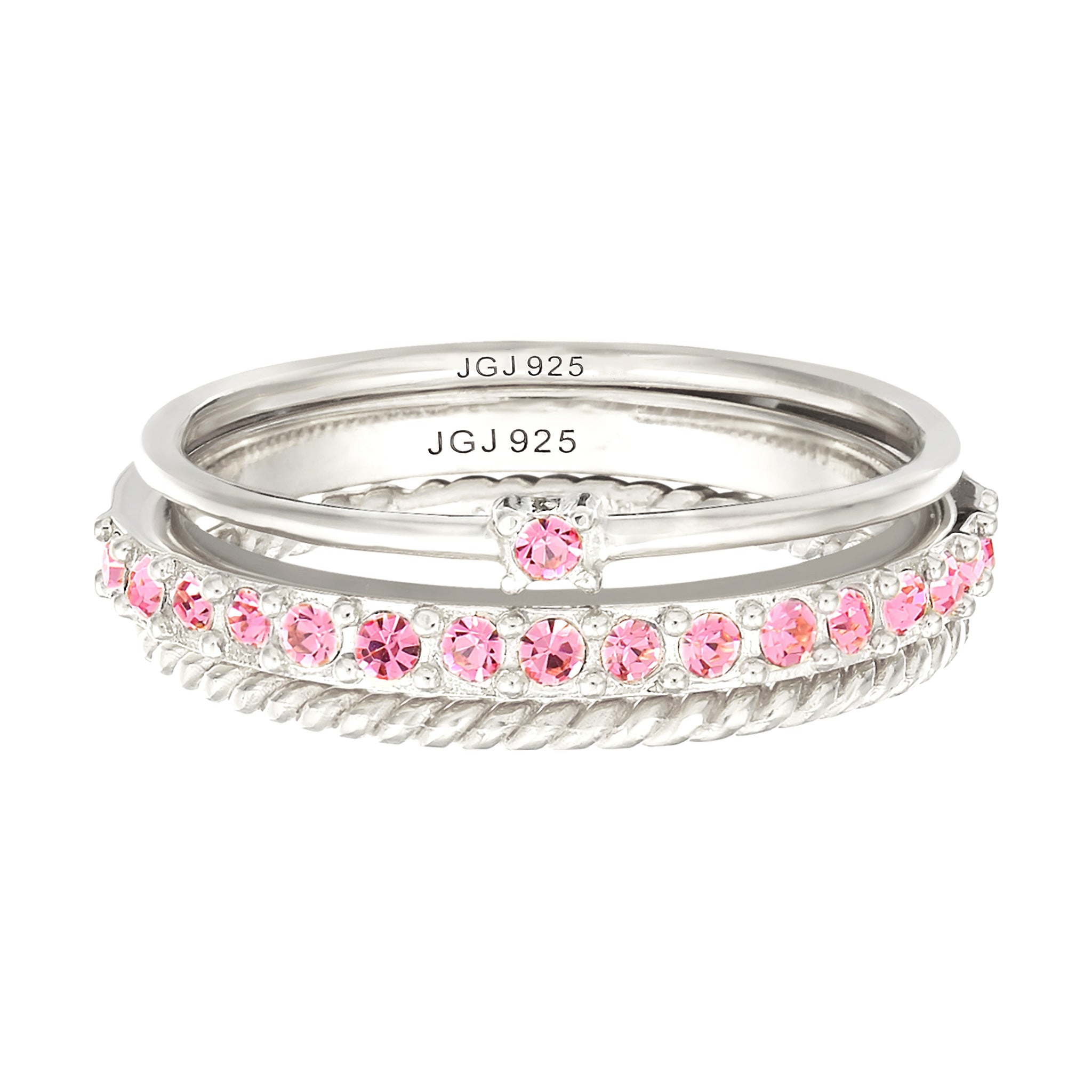 Silver Cincin Perhiasan Perak 925 Wanita Set Sparkling Swarovski® Crystals Pink