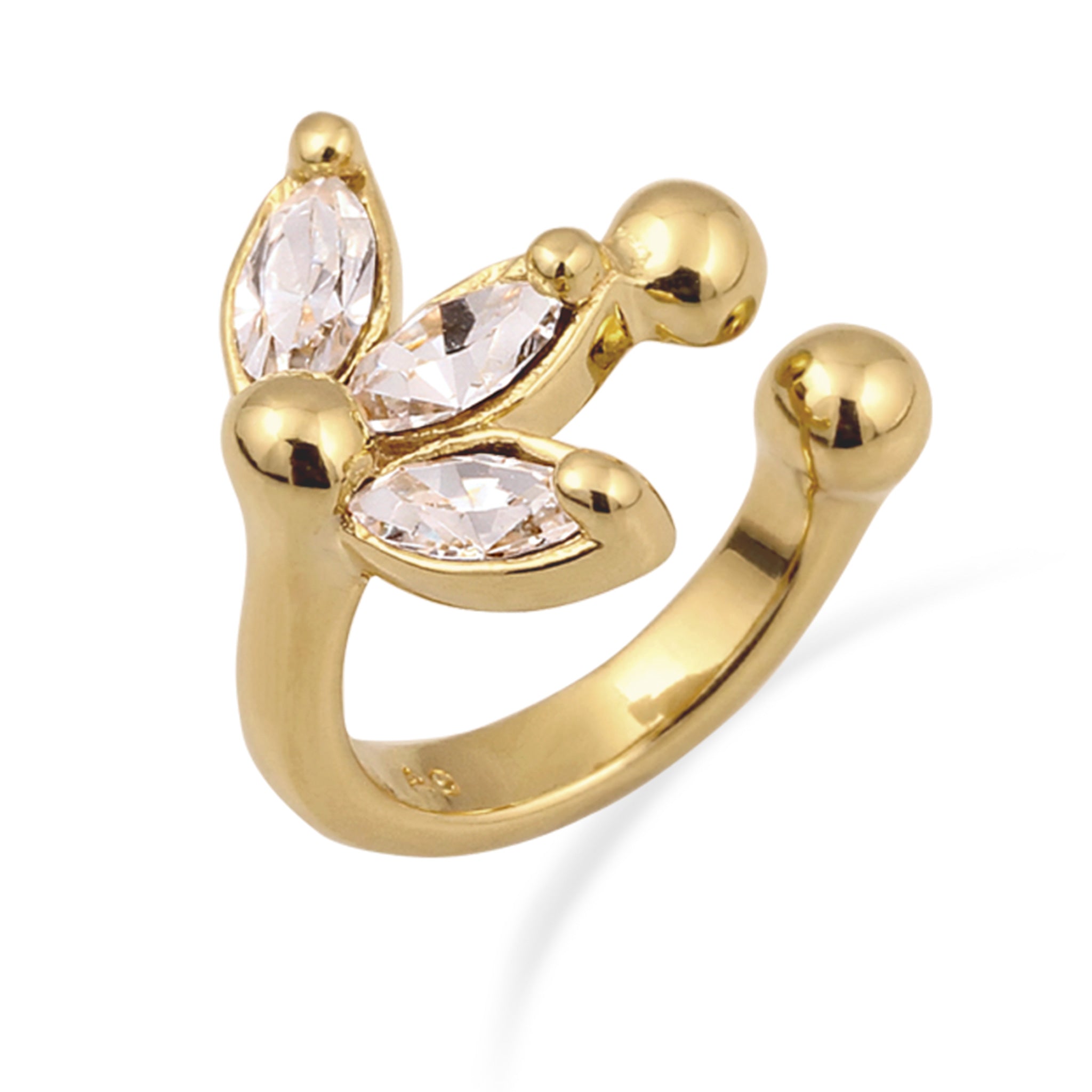 Gold Anting Perhiasan Perak 925 Wanita Earcuff Single Flower White Crystals Gold Plated