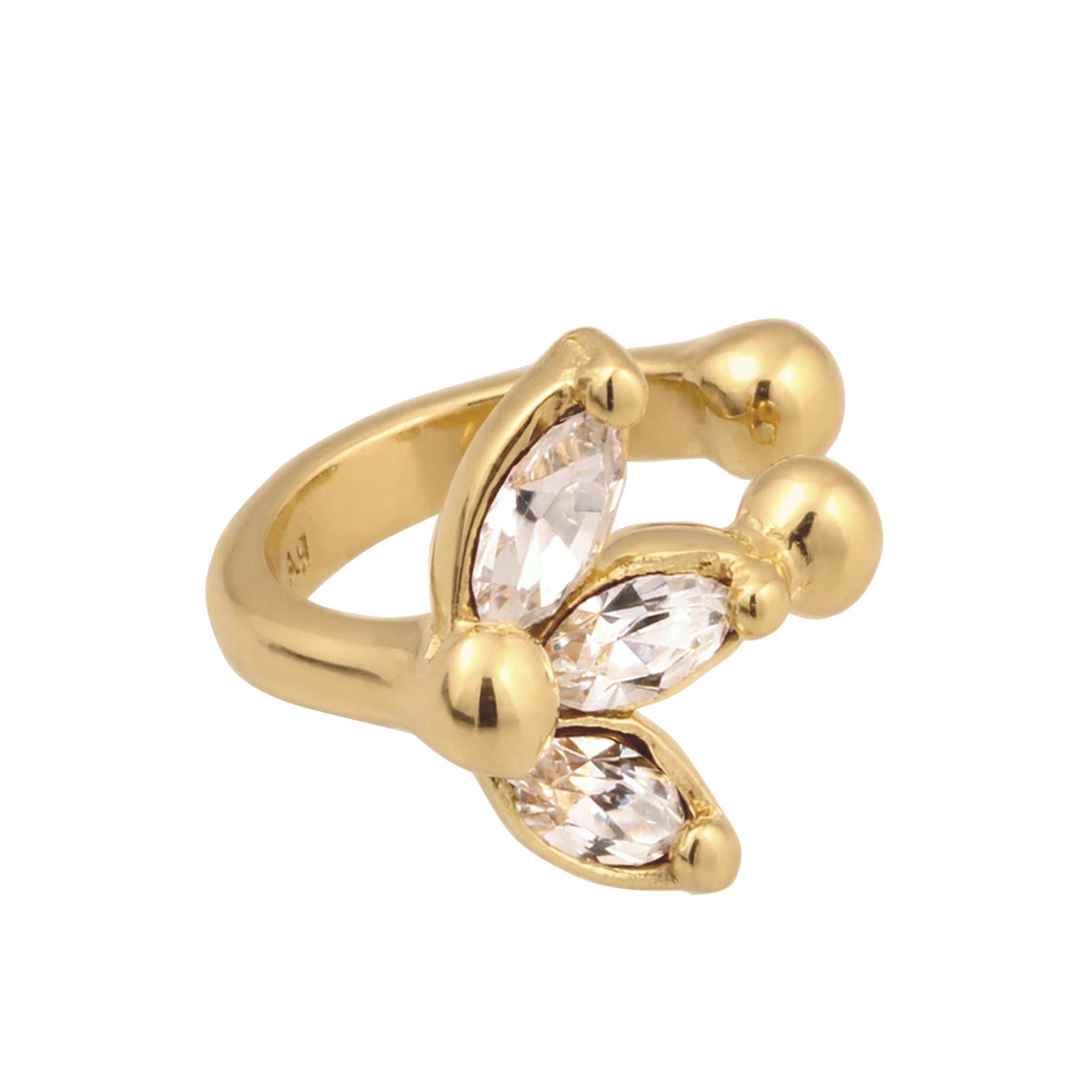 Gold Anting Perhiasan Perak 925 Wanita Earcuff Single Flower White Crystals Gold Plated