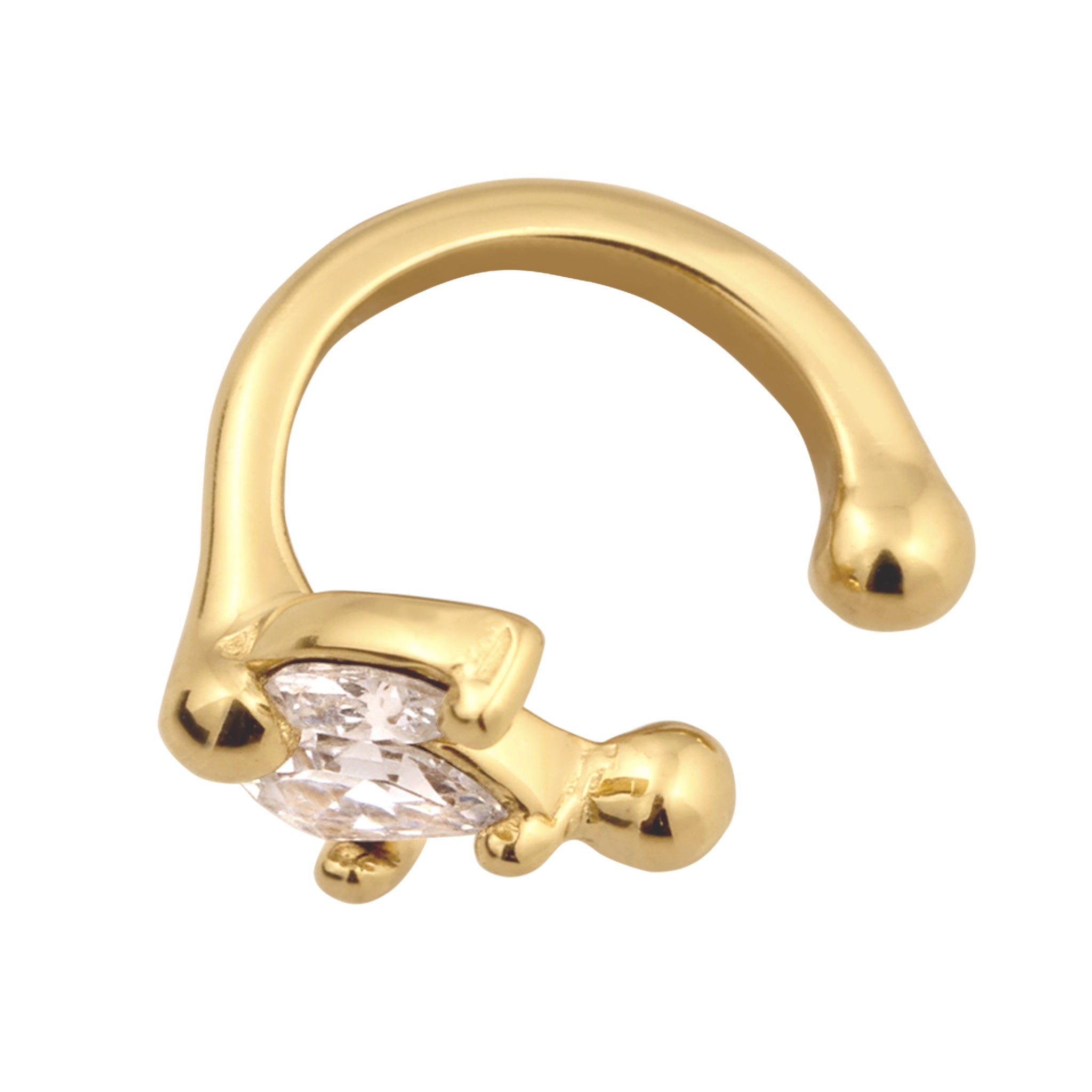 Gold Anting Perhiasan Perak 925 Wanita Earcuff Single Flower White Crystals Gold Plated