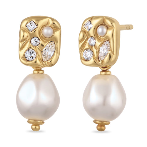 Gold Anting Perhiasan Perak 925 Wanita Platelet Swarovski® Pearl Gold Plated