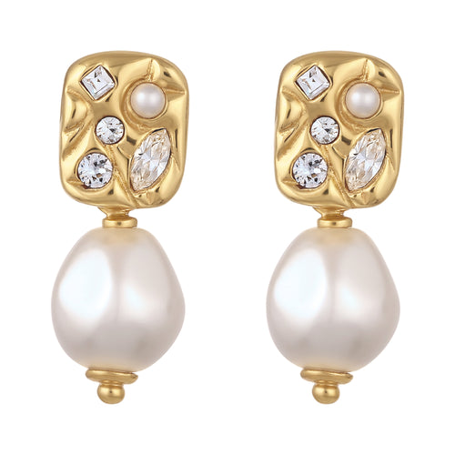 Gold Anting Perhiasan Perak 925 Wanita Platelet Swarovski® Pearl Gold Plated