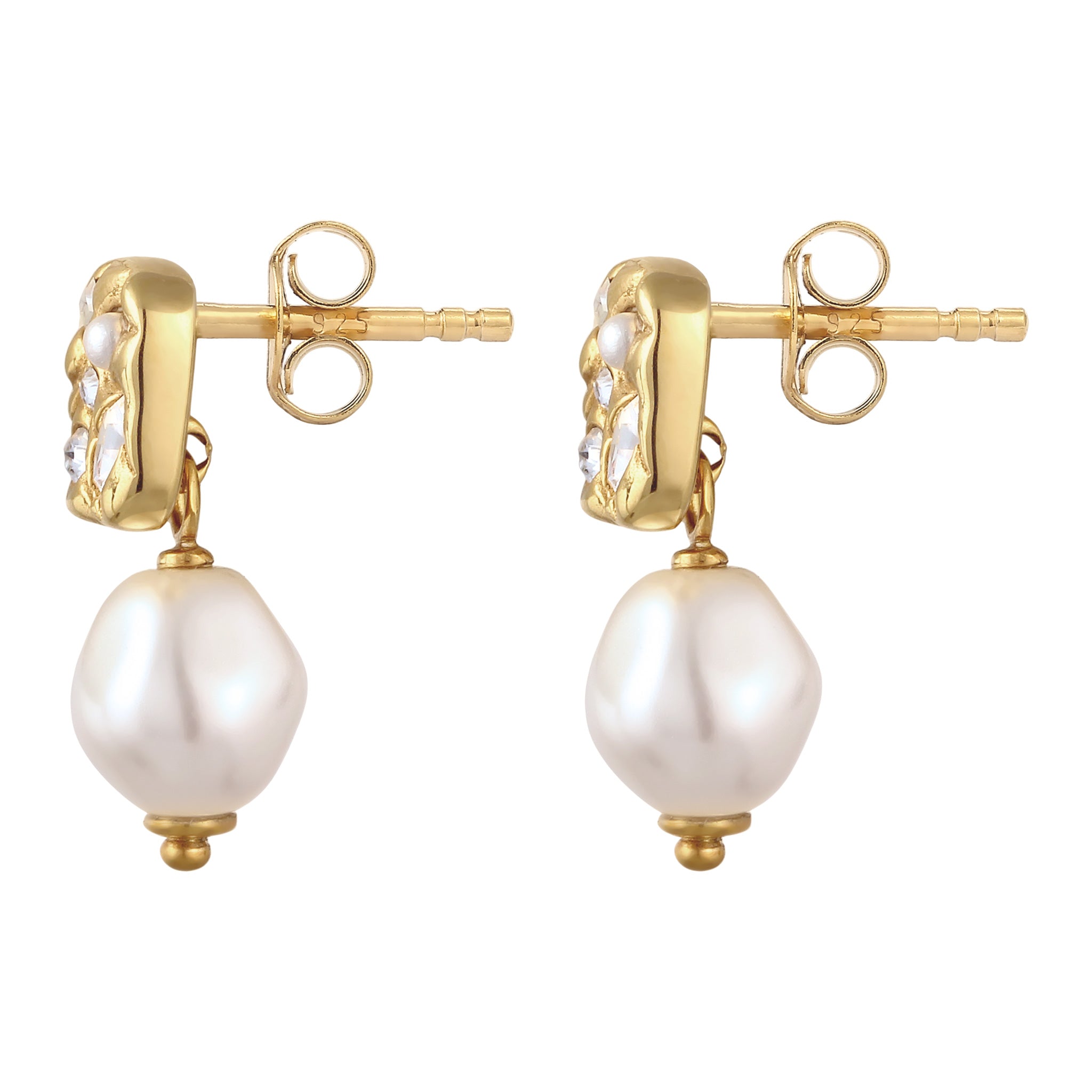Gold Anting Perhiasan Perak 925 Wanita Platelet Swarovski® Pearl Gold Plated