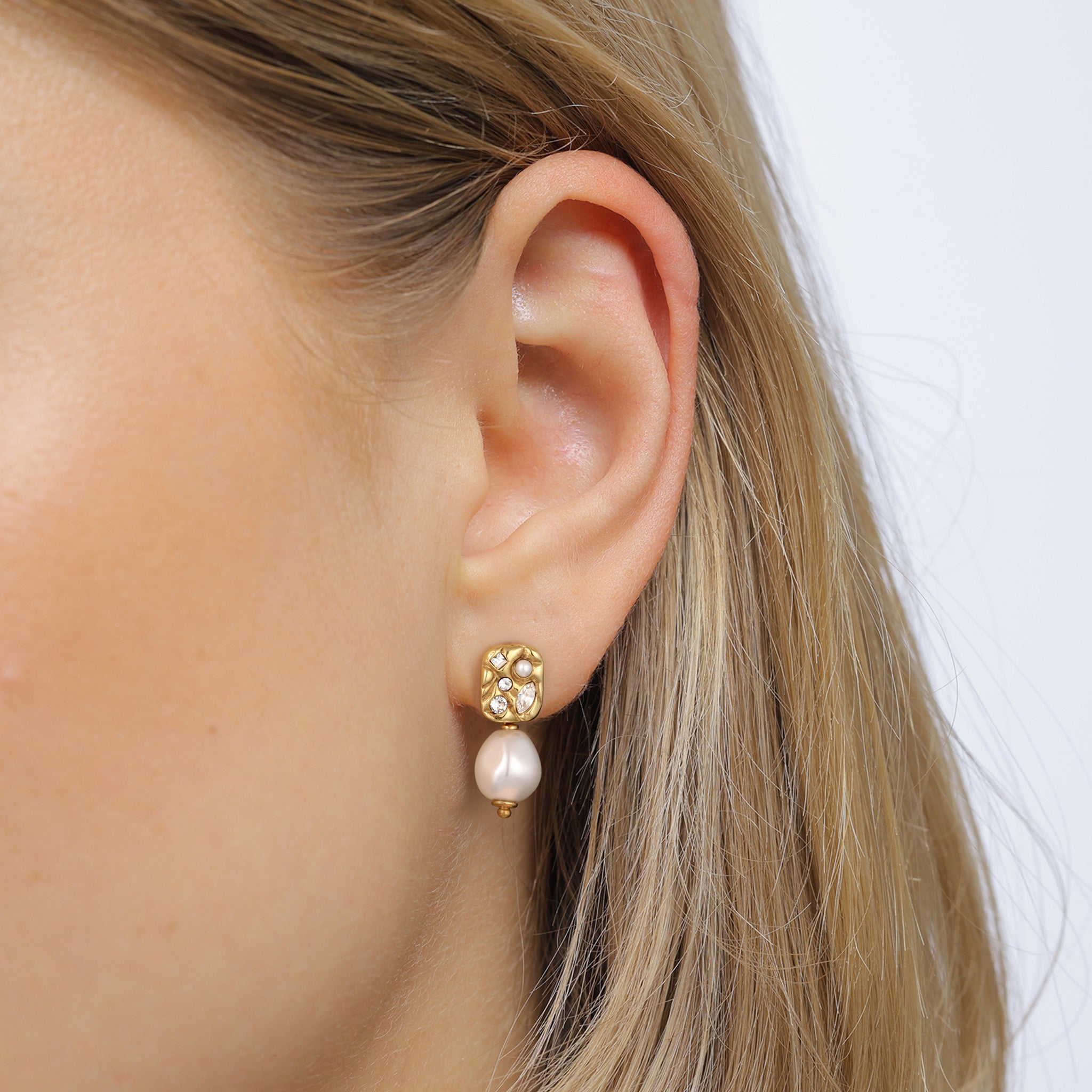 Gold Anting Perhiasan Perak 925 Wanita Platelet Swarovski® Pearl Gold Plated