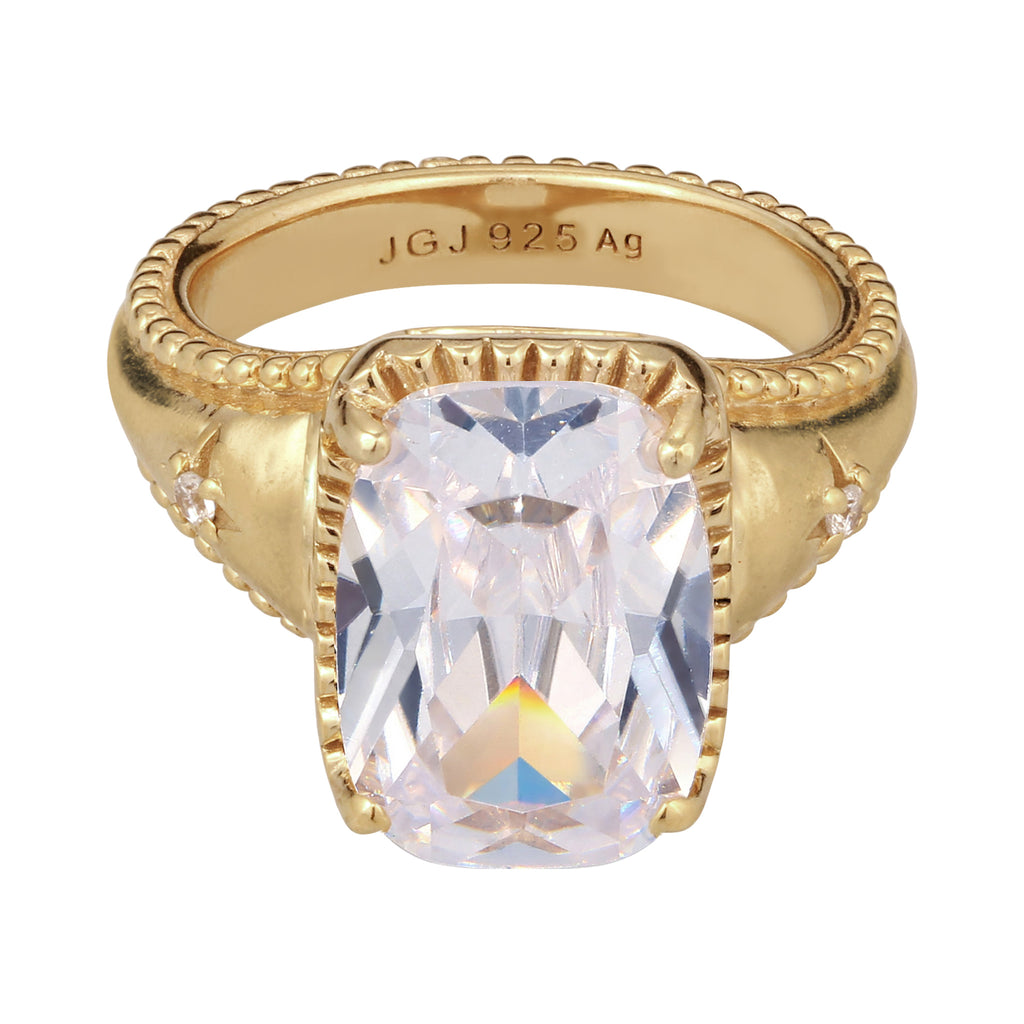 Vintage Statement Ring 925 Silver Gold Plated White Zirconia