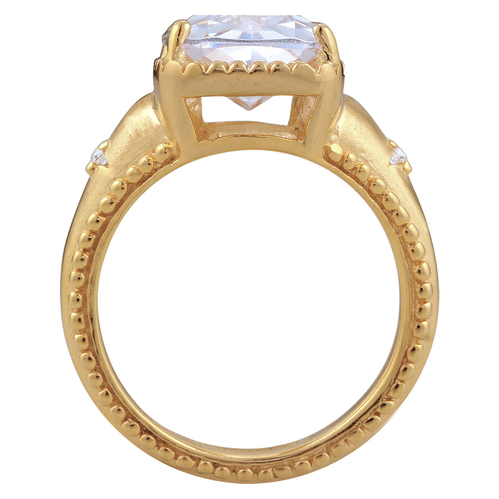 Vintage Statement Ring 925 Silver Gold Plated White Zirconia