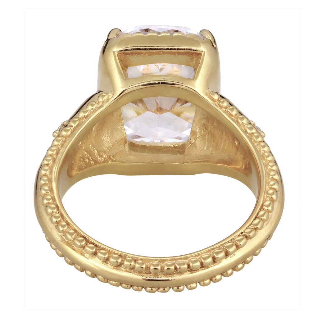 Vintage Statement Ring 925 Silver Gold Plated White Zirconia