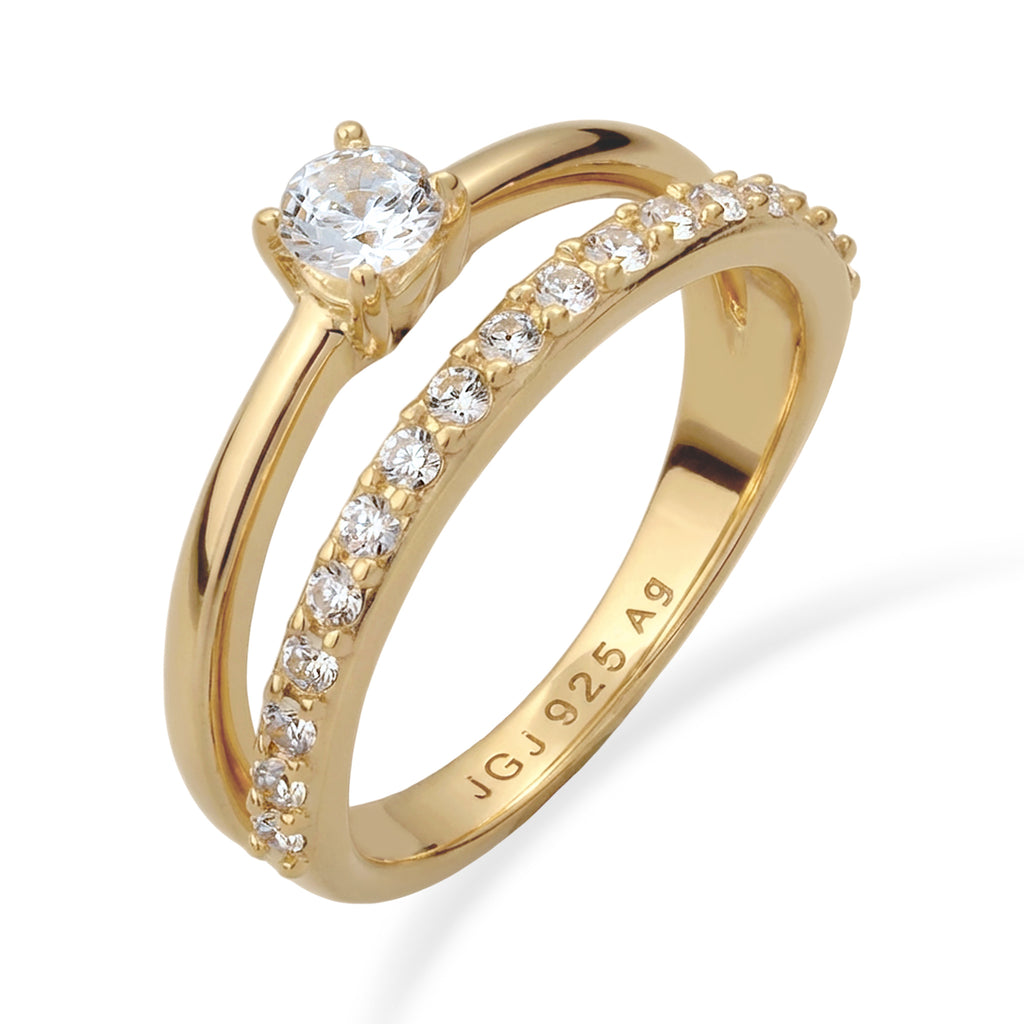 Gold Cincin Perhiasan Perak 925 Wanita White Crystals Gold Plated