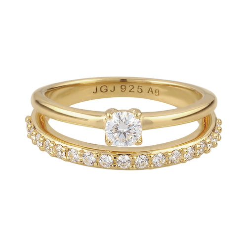 Gold Cincin Perhiasan Perak 925 Wanita White Crystals Gold Plated