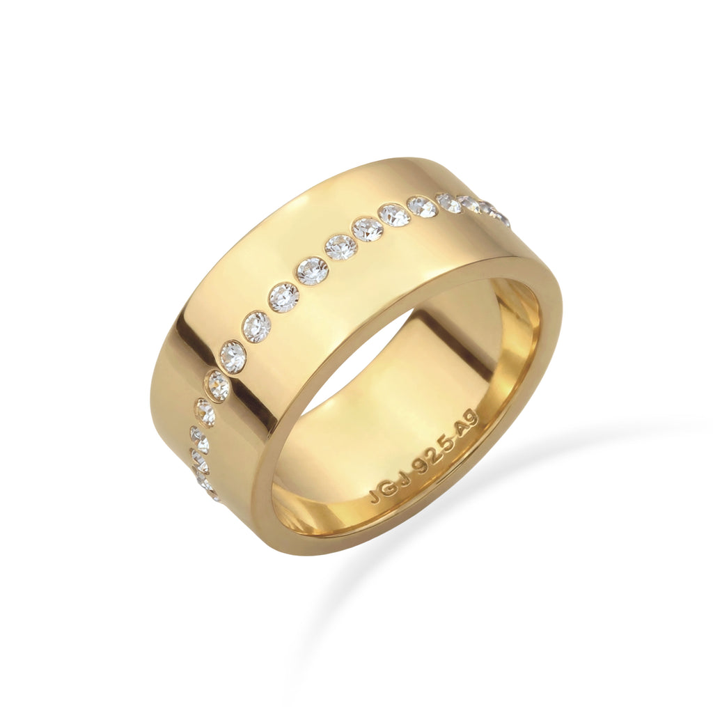 Ring Band Minimalis 925 Sterling Silver Gold Plated Embellished Crystal by Swarovski®
