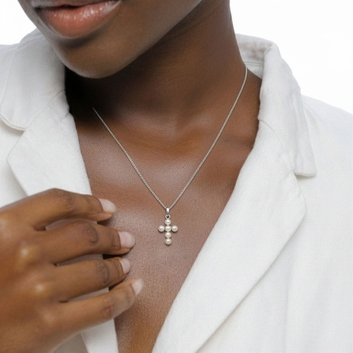 Cross Necklace 925 Silver – Embellished with Pearls by Swarovski®