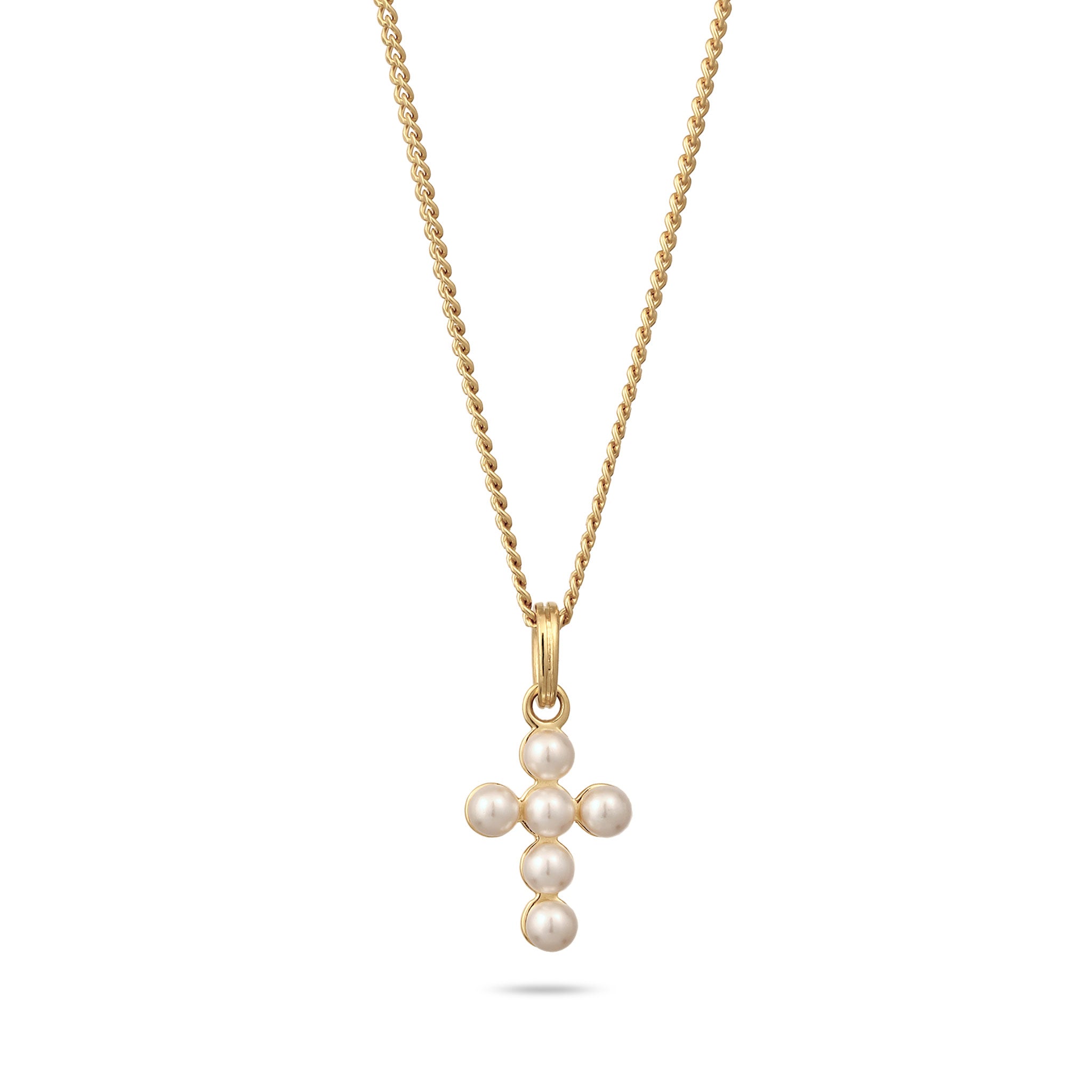 Gold Kalung Perhiasan Perak 925 Wanita Cross White Pearl Gold Plated