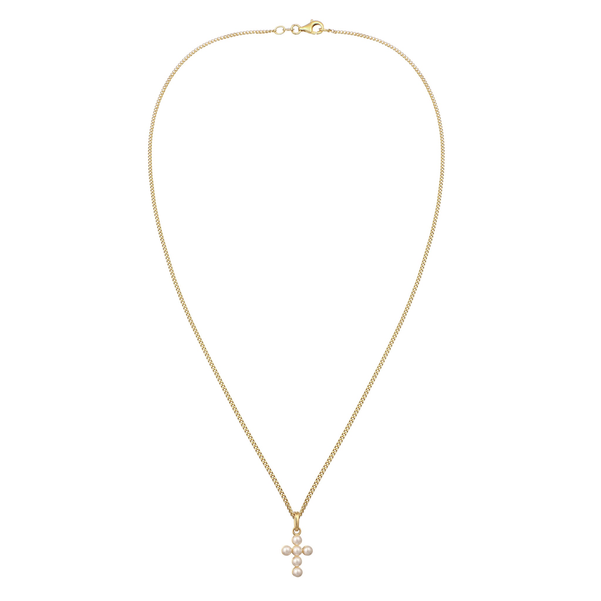 Gold Kalung Perhiasan Perak 925 Wanita Cross White Pearl Gold Plated