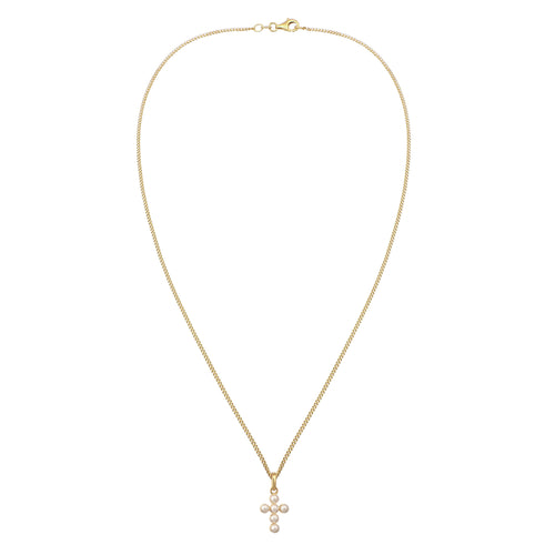Gold Kalung Perhiasan Perak 925 Wanita Cross White Pearl Gold Plated