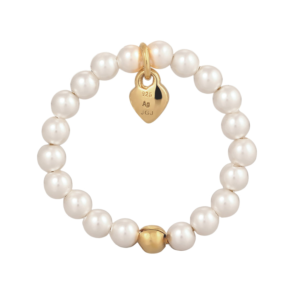 Gold Cincin Perhiasan Perak 925 Wanita Heart Swarovski® Pearl Gold Plated