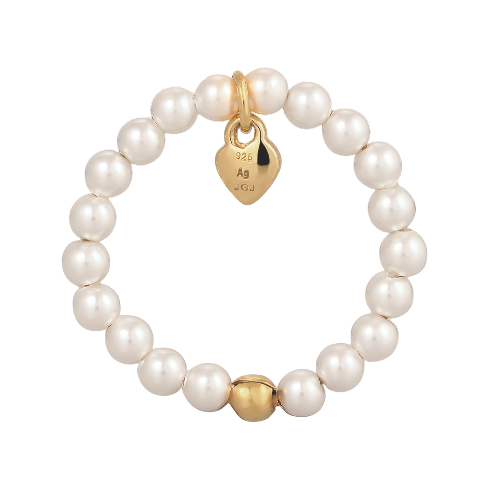 Gold Cincin Perhiasan Perak 925 Wanita Heart Swarovski® Pearl Gold Plated