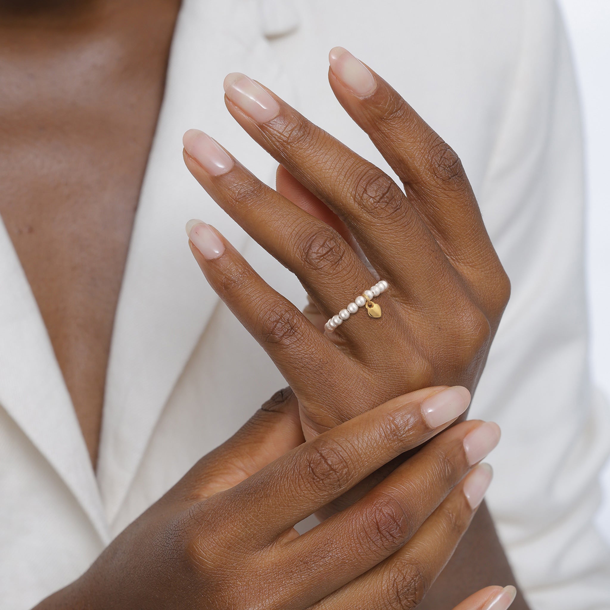 Gold Cincin Perhiasan Perak 925 Wanita Heart Swarovski® Pearl Gold Plated