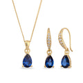 Gold Set Perhiasan Perak 925 Wanita Drop Sapphire Elegant Zirconia Gold Plated